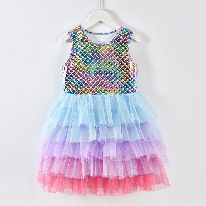 Girls Dress Elsa Mermaid Pommel Skirt Princess Skirt Gradient Scales Gauze Skirt Tutu Cake Skirt