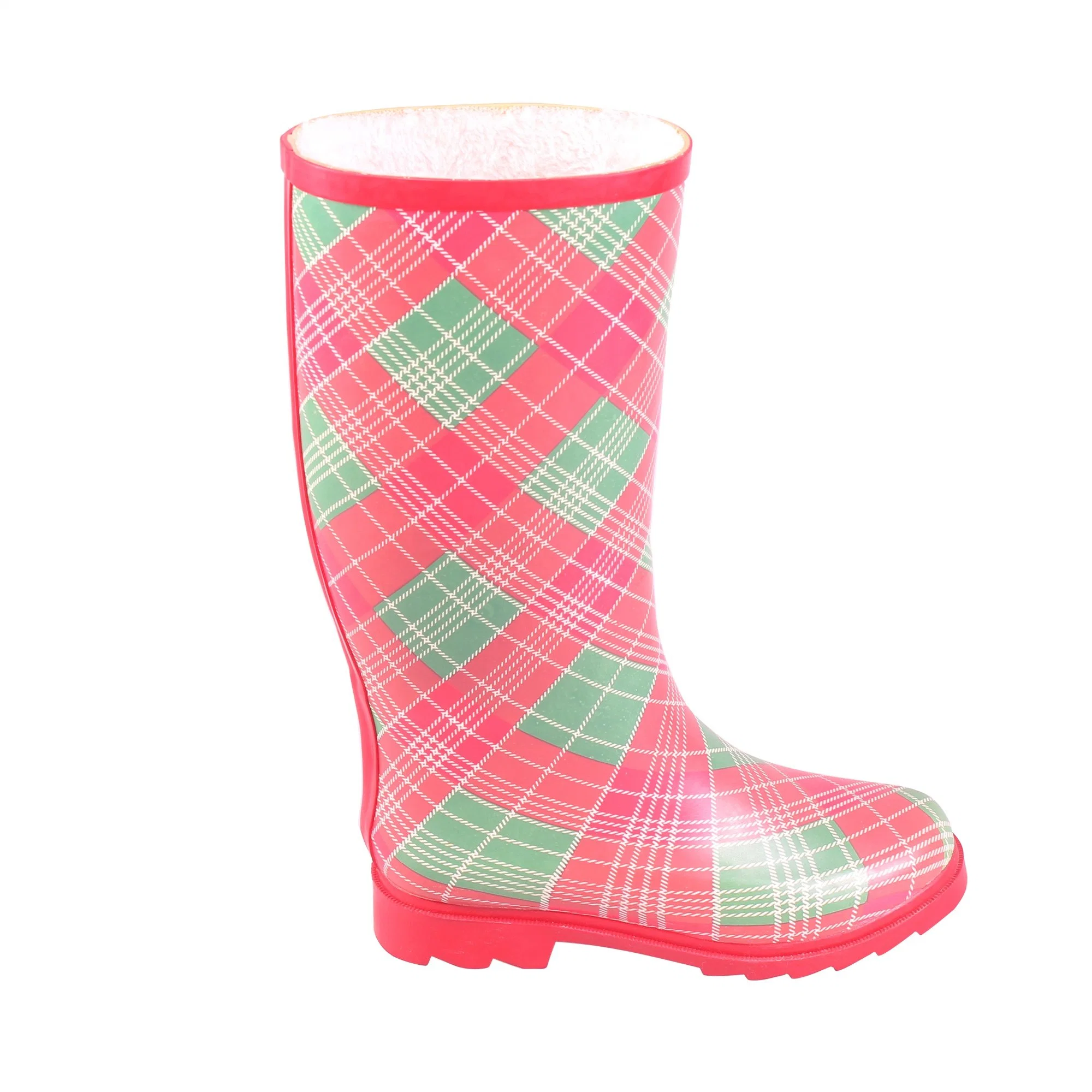 2020 Cheap Winter Custom Logo Plaid Adult Women Rubber Rain Boots Red Ladies Warm Rain Boots Manufacturer Women Rainboots