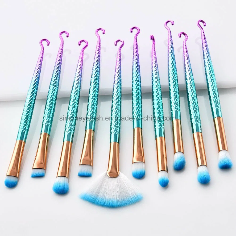 New 10PCS/Set Fish Hooks Mermaid Makeup Brushes Cosmetics Concealer Eyeliner Brush