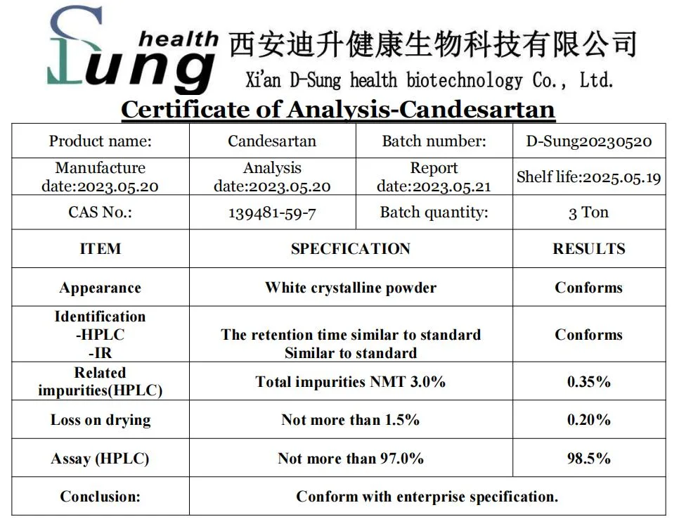 Candesartan Cilexetil API Farmacéutica polvo material intermedio candesartán candesartán