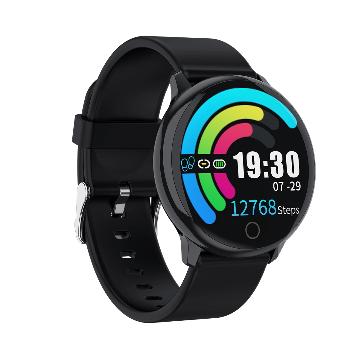 Full Touch Screen Steel Belt Black Wristband Waterproof Heart Rate Monitor Sport Smart Watch