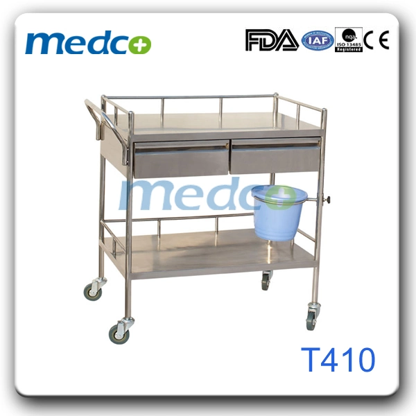 Medicine Stainless Steel Trolley Hospital Hand Cart with Layers