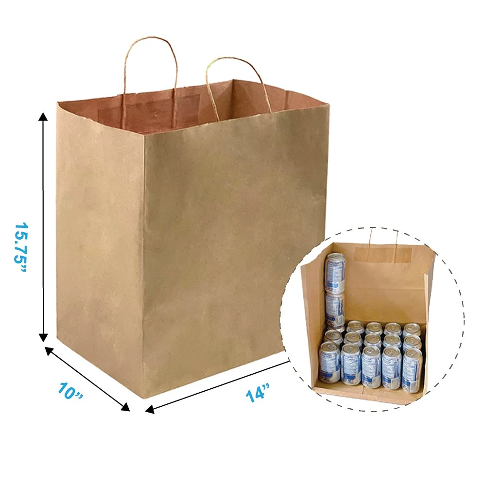 Large Ultra Wide Brown Kraft Paper Bags with Twisted Handle, Perfect Solution for Restaurant Takeouts, Parties, Baby Shower, Shopping