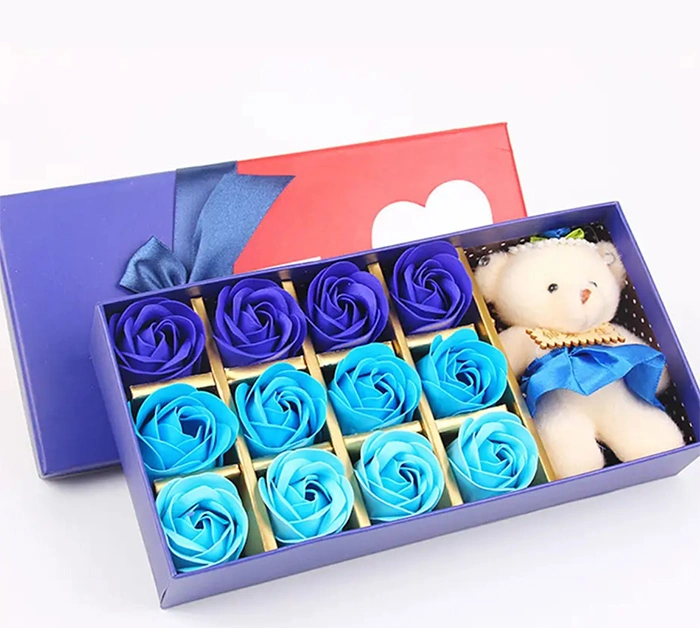 Artificial Bath Paper Rose Soap Flower Decoration Decorative Creative Pure Handmade Rose Soap Flower Gift Box with Gold Leaf or Bear for Mothers Ladies Girl