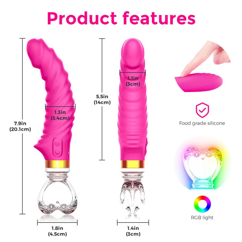 Soft Silicone Rose Red LED Shining Heart Shaped AV Sex Toy Vibrator for Girl