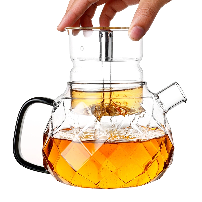 Forma de rombo decorativos extraíble infusión de té de vidrio de borosilicato tetera establece