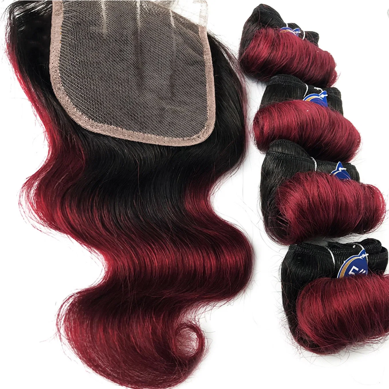 Beauty Ombre Pundlon Wave Бразильский Human Hair Bundles с прозра Застежка на шнурки