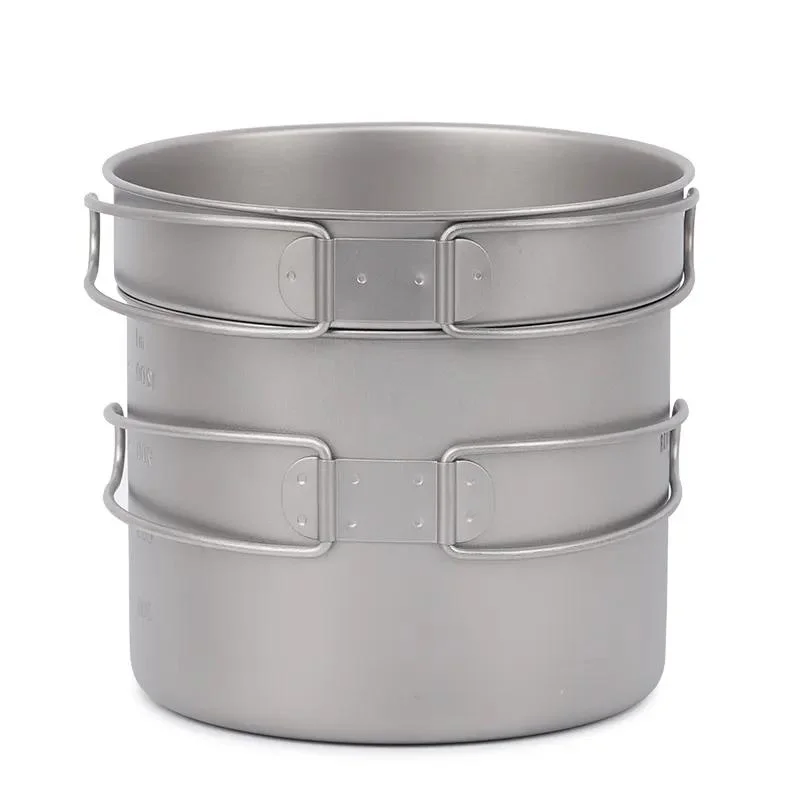 1600ml Titanium Pot + 500ml Pot Super Light Outdoor Camping Cookware