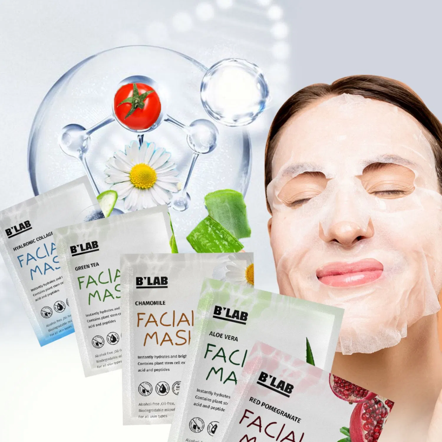 OEM Masque facial sous étiquette privée de soins de peau blanchissant Masque Hydratant Visage jetables feuille
