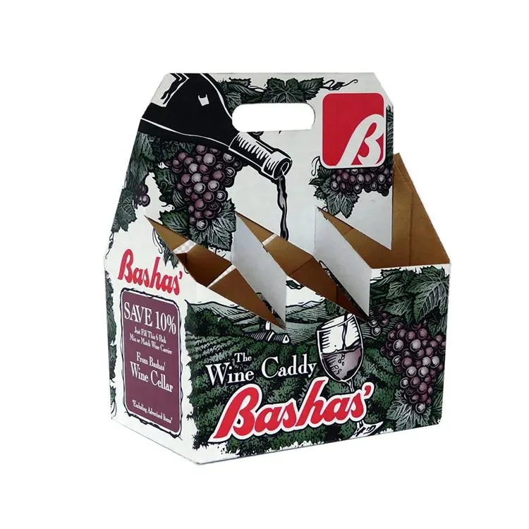 Logotipo personalizado impreso en papel Kraft Reciclado de cartón corrugado, pack de 6 botella de vino, cerveza, titular de la portadora