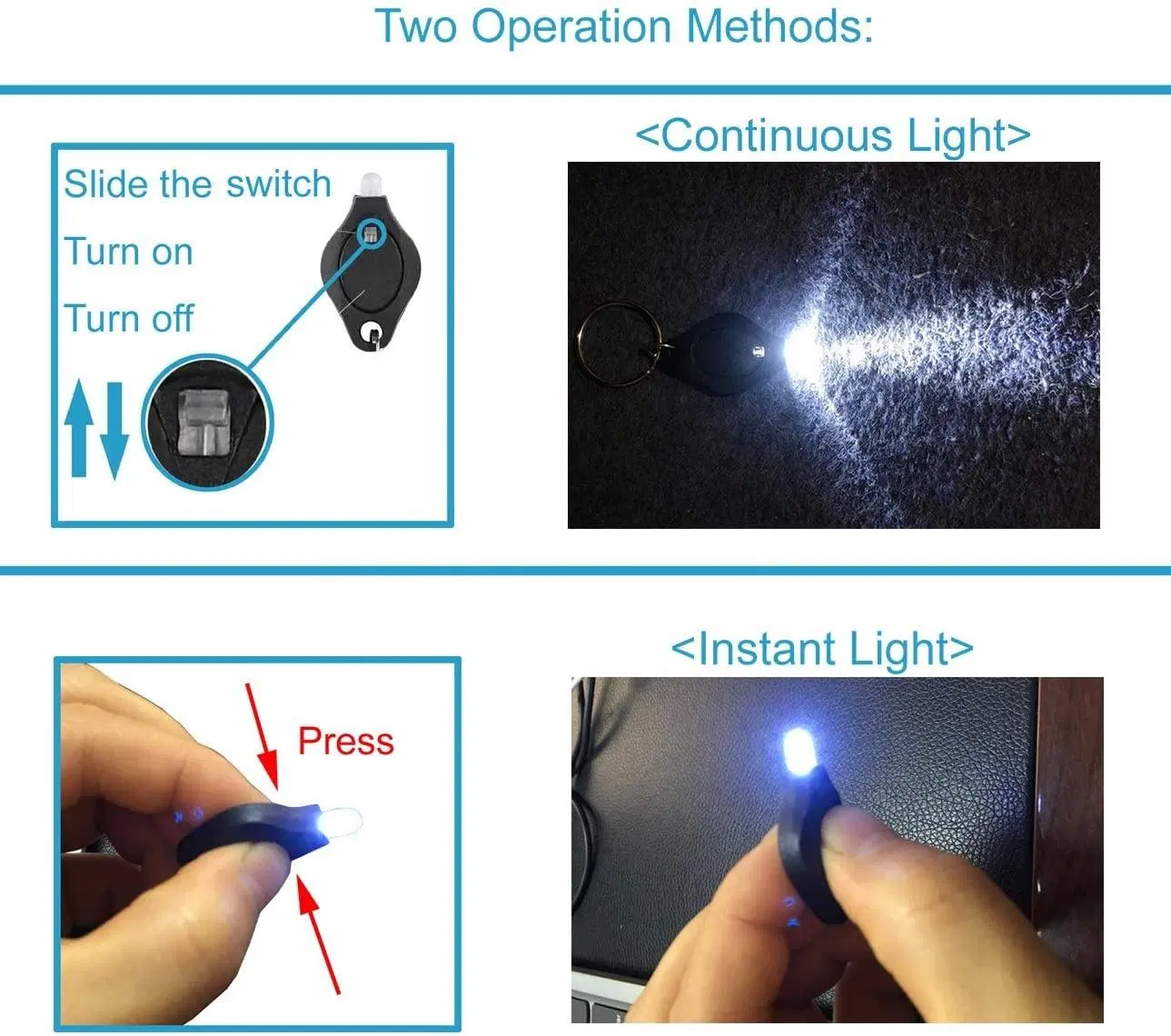 Mini Lanterna de LED em Plástico com Luz UV em Chaveiro Colorido