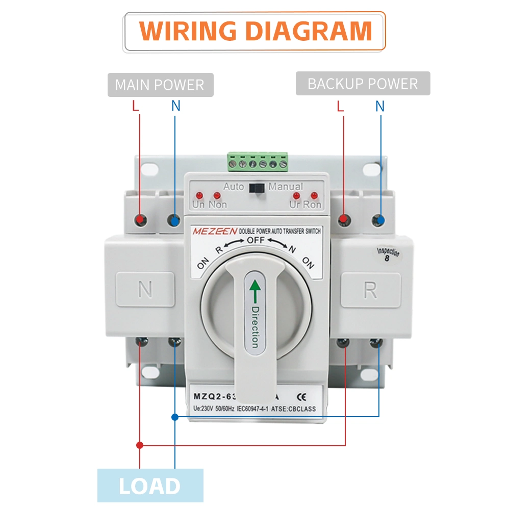 Gerador doméstico alimentação Solar 2p 63A Interruptor ATS transferência automática Controlador do interruptor