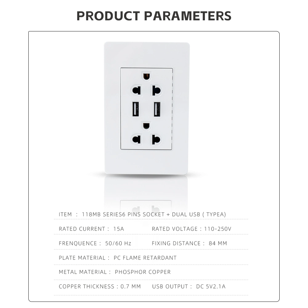 سعر المصنع تركيب مزدوج كهربائي متعدد المقابس مزود بمركب مزدوج على الحائط USB من النوع A