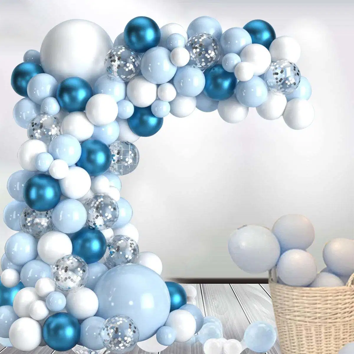 Blue White Sliver Balloons Garland Arch Kit Baby Shower Birthday Party Decoration