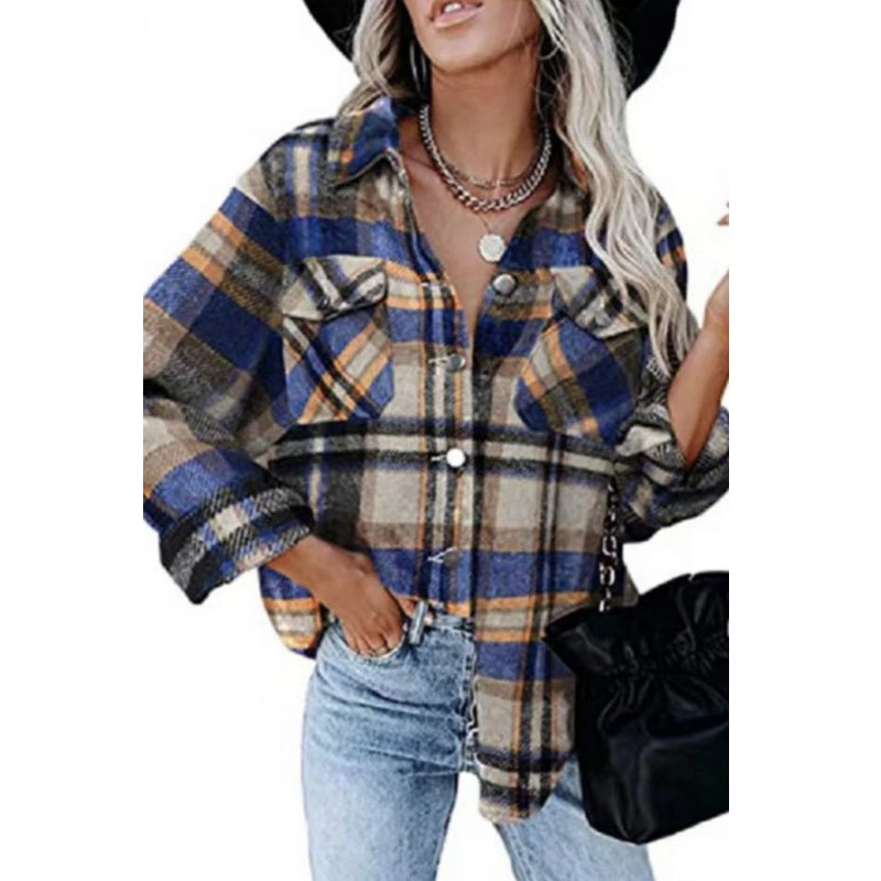 Women's New Autumn/Winter Plaid Shirt Woolen Flannel Breasted Coat (CFQDNZ-001)