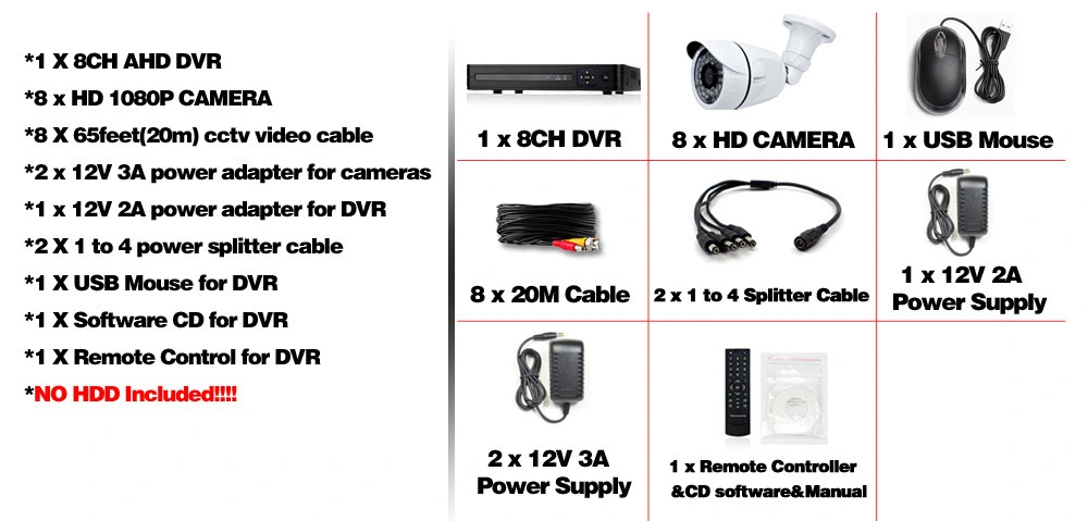 CCTV Manufacturer! ! ! 8CH Ahd CCTV DVR Kits Security Camera System