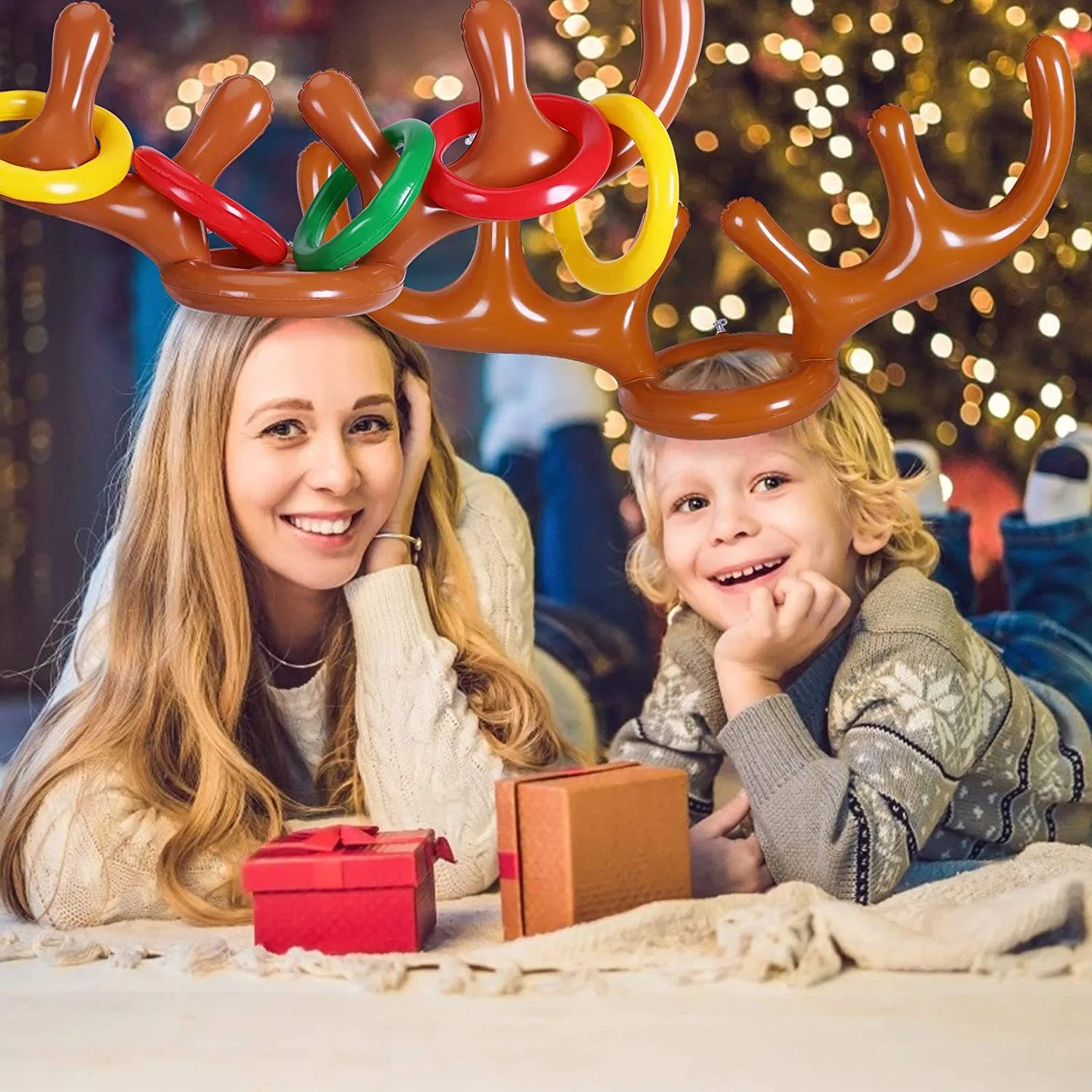 Familie Weihnachten Party Spiele Aufblasbare Rentier Antler Spiel Hut mit Ringe