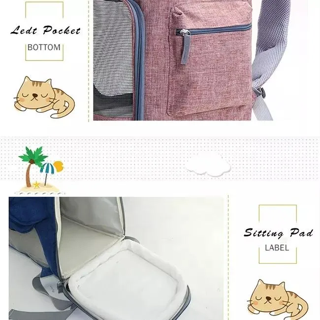 ISO BSCI Factory Capacity Color Logo Foldable Backpack Carrier Travel Pet Bags