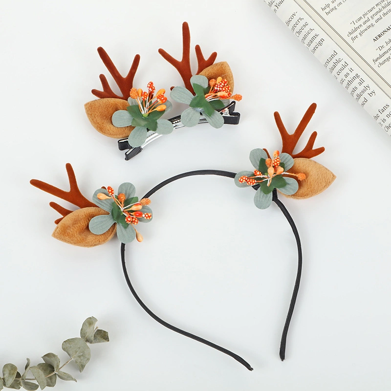 Europe and The United States Department of Colorful Christmas Models Creative Cartoon Antler Simulation Flower Decoration Women's Cute Hair Band