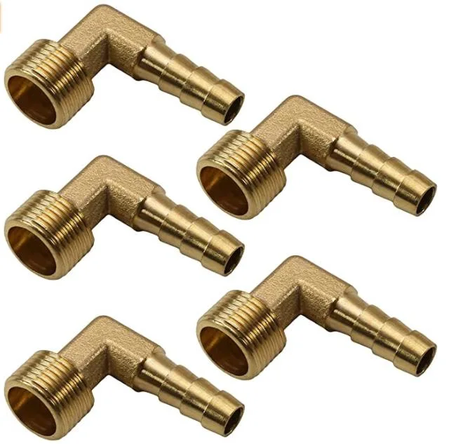 Brass Barb Hose Fitting 90 Degree Elbow 14mm to G3/8 Male Pipe Adapter Connector