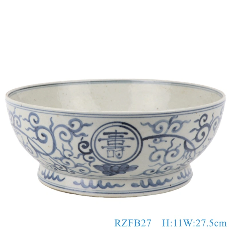 Chinese Old Style Antique Blue and White Porcelain Dragon Blessing Motif Ceramic Bowl