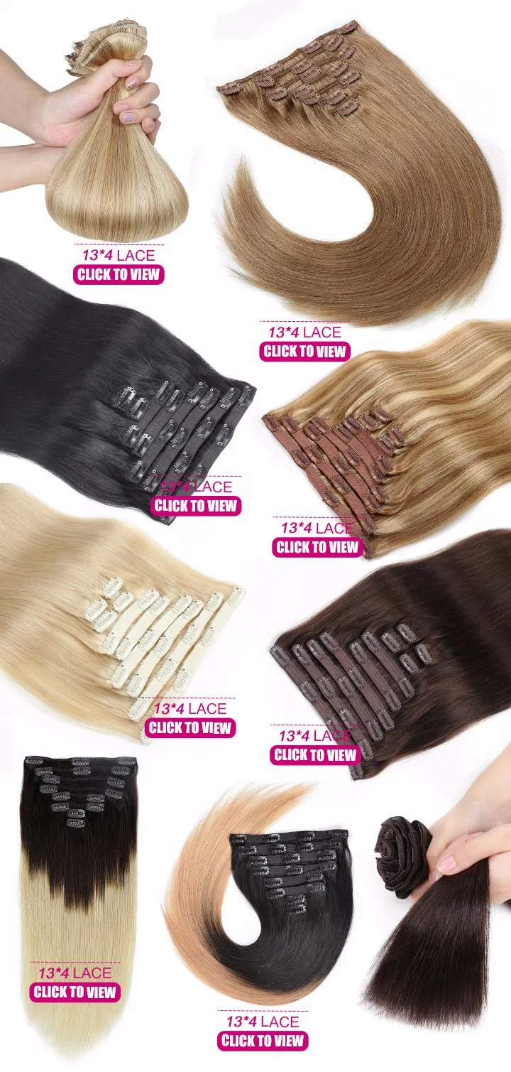 100% Cabello Virgen de Rusia Doble Empate de Lujo 100g 120g 160g 220g 240g de Grosor con Extensiones de Cabello Humano de Clip sin Costuras de Encaje 10% de Descuento en Muestra Personalizada