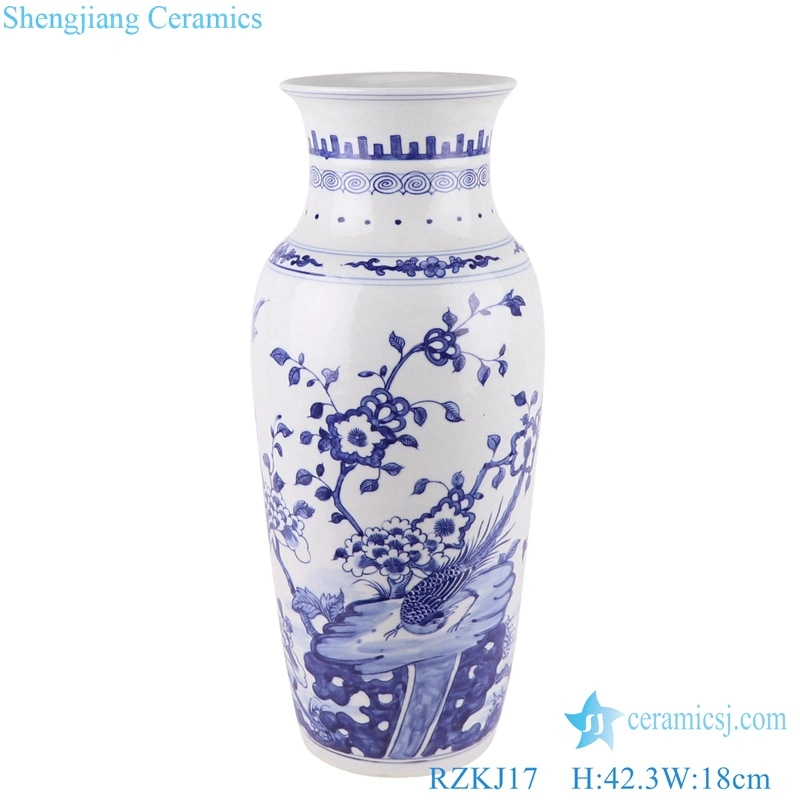 Animal Caragana Blue and White Porcelain Flower and Bird Ceramic Vase for Home Decor