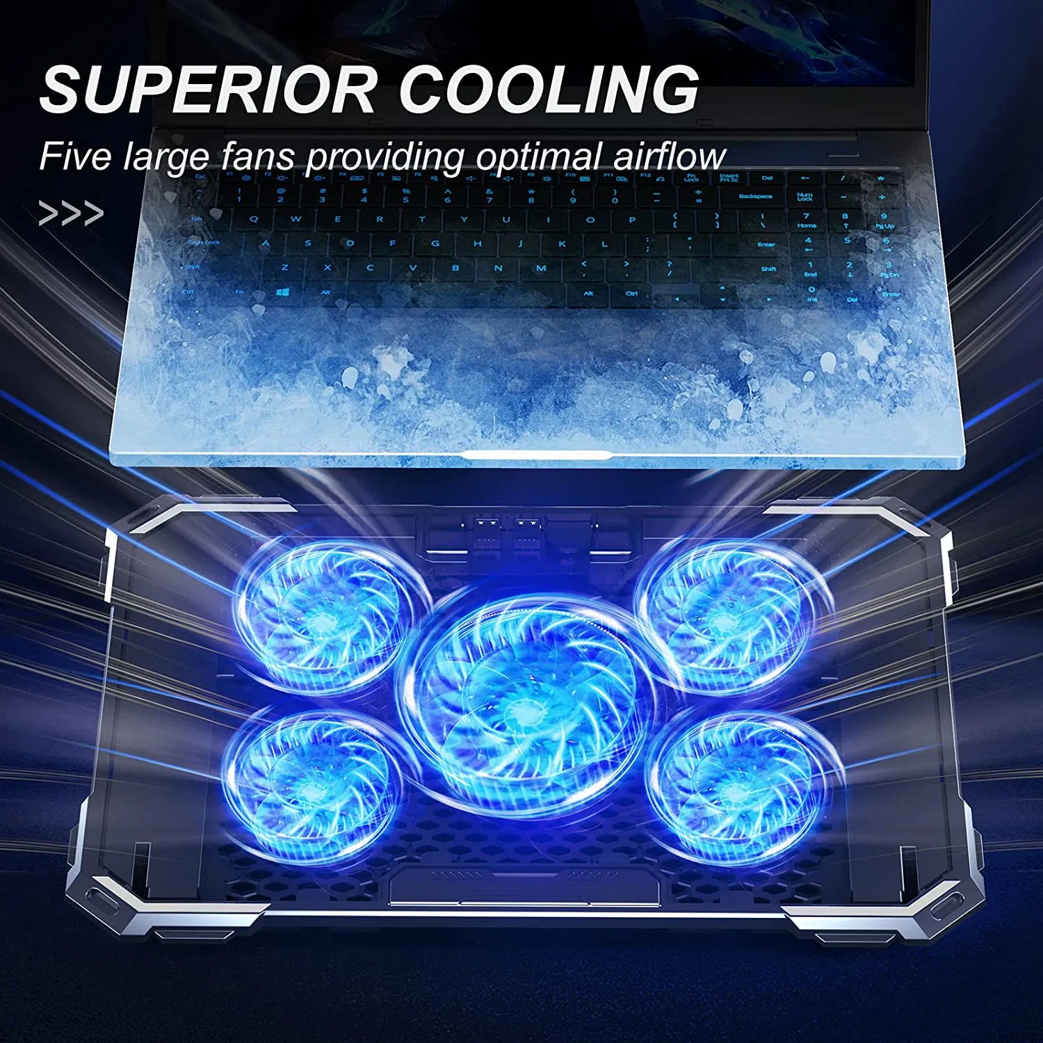 Upgrade Laptop Cooling Pad Gaming Laptop Cooler with 5 Quiet Fans 2 USB Ports 5 Adjustable Stand Height