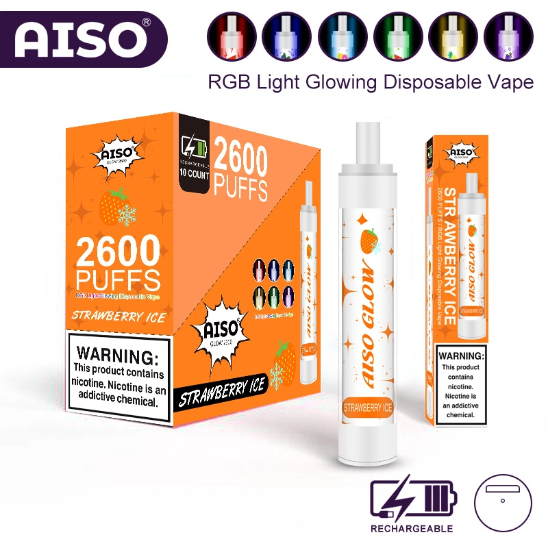 OEM Factory Price 8.5ml Aiso Glow 2600puffs LED Disposable/Chargeable Vape Pen