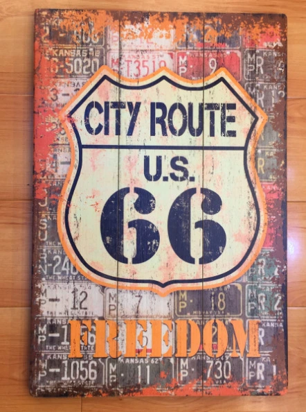 Wholesale/Supplier Wooden Plaque with Old Route 66 Designs for Wall Decor