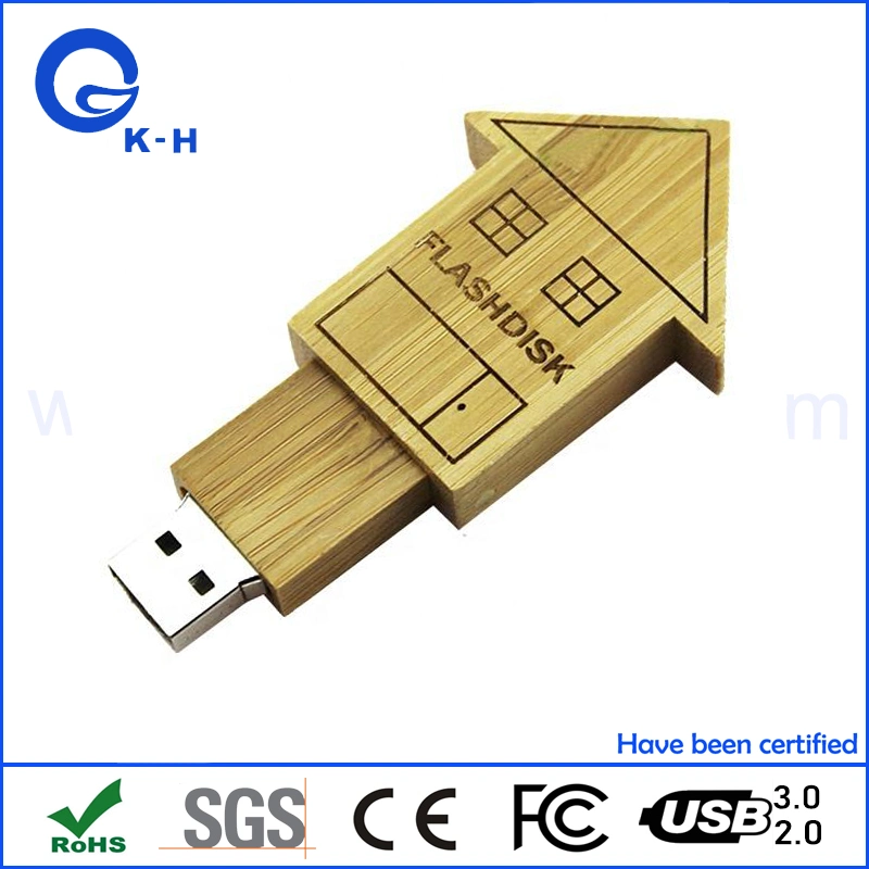 Wooden House chaves USB Flash 16GB, 32GB, 64GB gravura de armazenamento de 128 GB