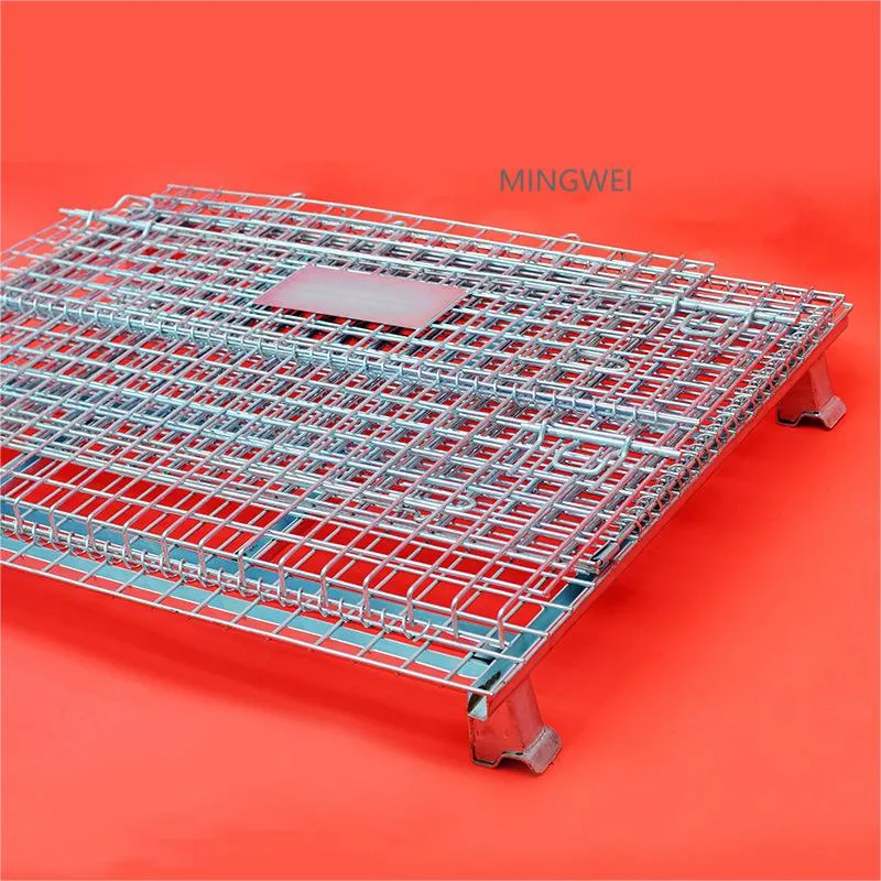 Mingwei Metal Pallet Wire Mesh Container almacén Caja plegable Contenedor con ruedas Acero apilable jaula de almacenamiento de material Industrial