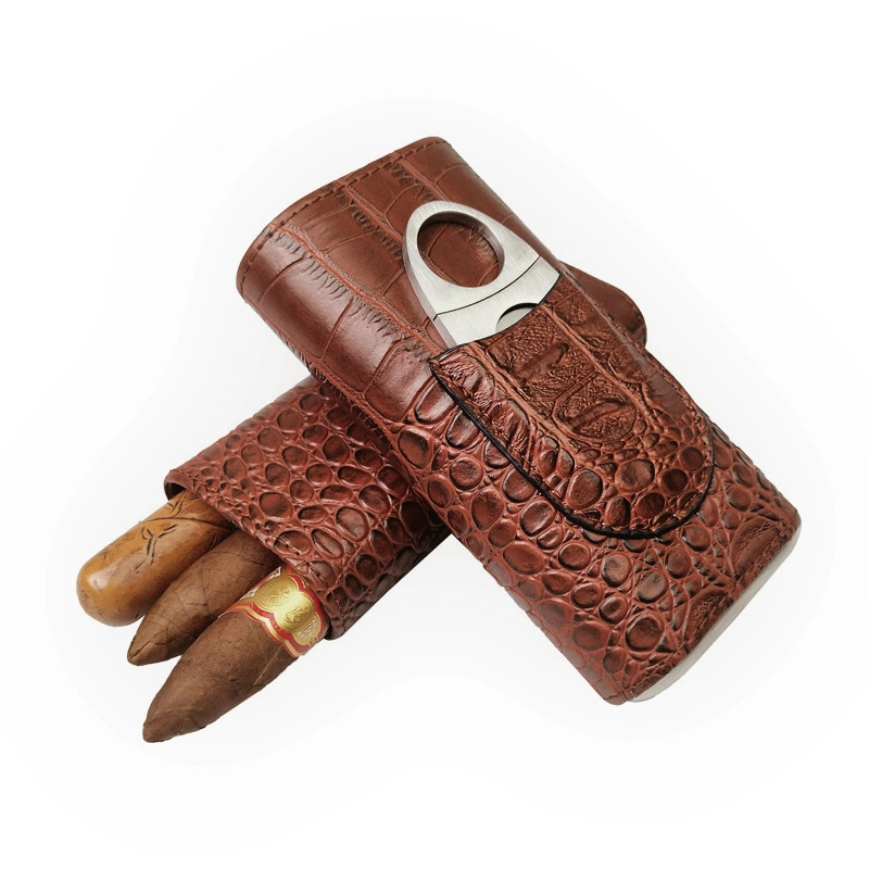 Wholesale Custom Luxury Portable PU Leather Travel Cigar Case for Suit Pocket Customized Logo