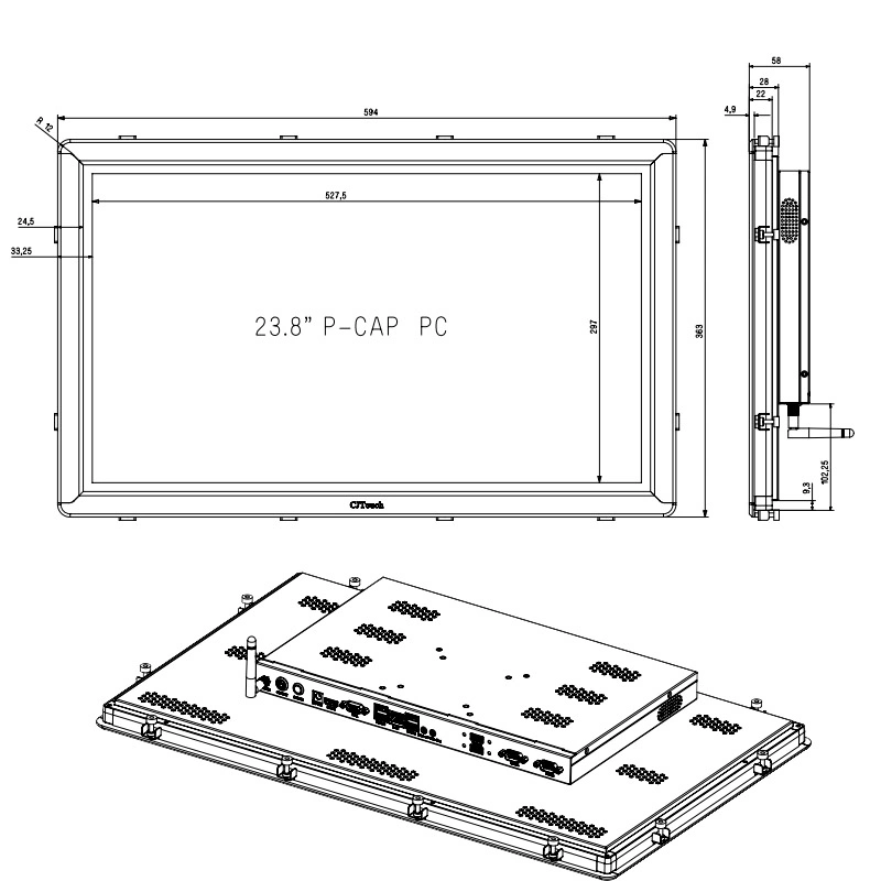 Aio Cjtouch Touch de 23,8 pulgadas todas en un PC Pantalla LCD TFT de bastidor abierto de panel táctil kiosko frente integrado desmontable, nuevo equipo