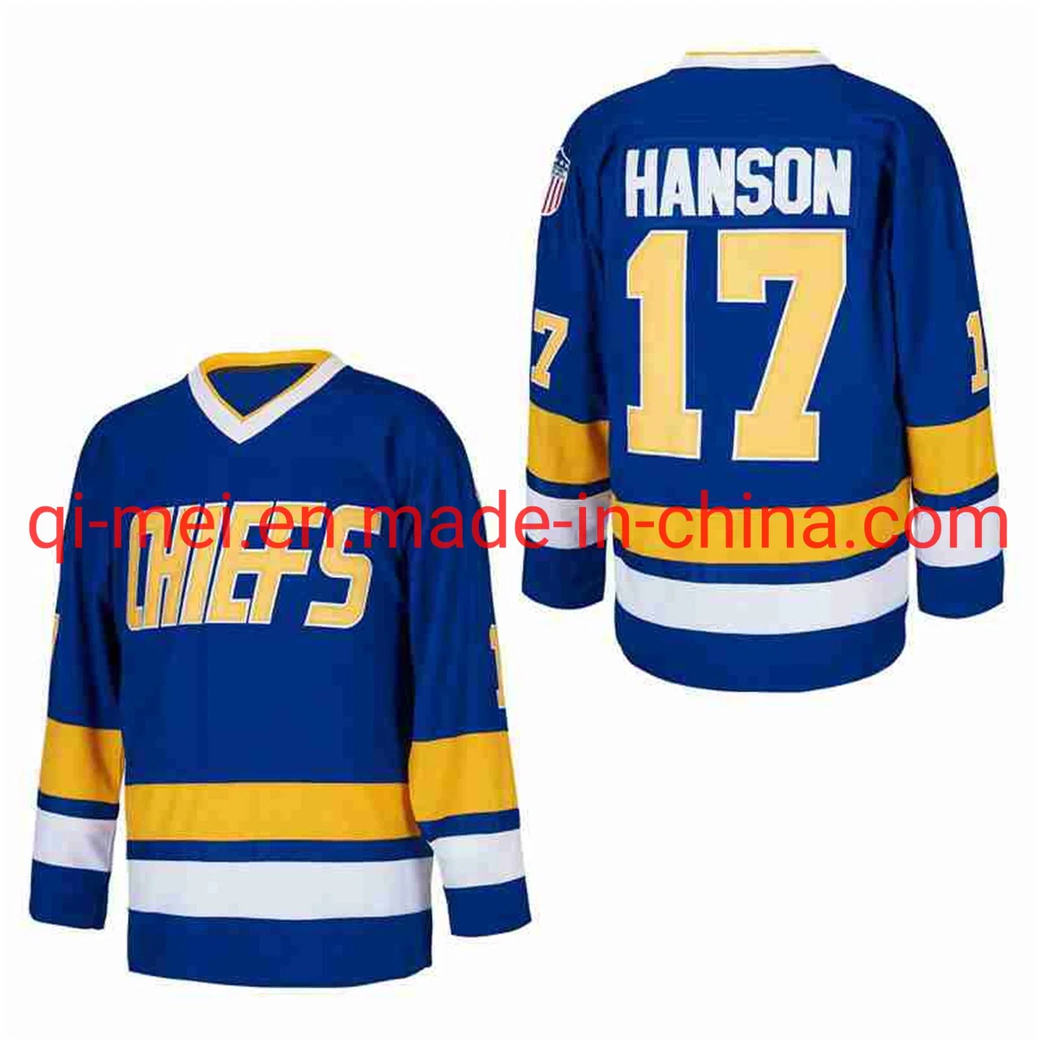 Hanson Brothers Charlestown Chiefs 16 Jack 17 Steve 18 Jeff Slap Shot Movie White Blue Hockey Jerseys