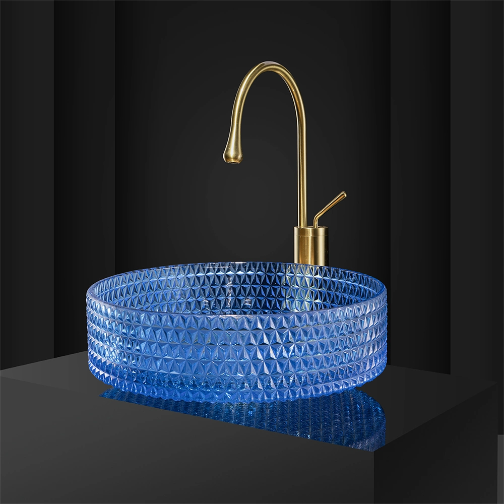 Großhandel Blue Crystal Glas Gefäß Waschbecken Waschtisch für Badezimmer