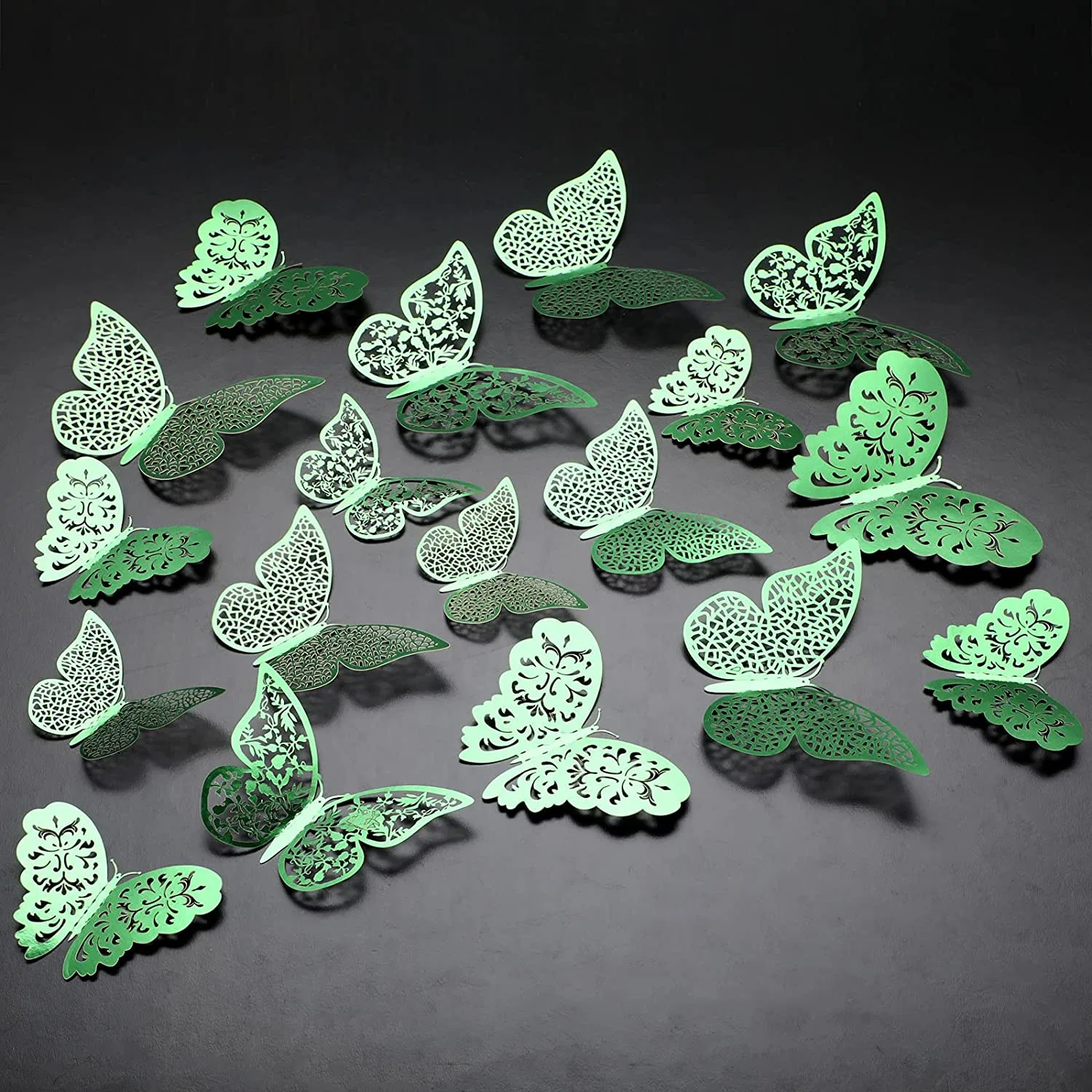 72 Pieces 3D Butterfly Wall Art Sticker Set 3 Sizes for Room Home Nursery Classroom Offices Kids Bedroom Bathroom Living Room Decoration (Light Green)