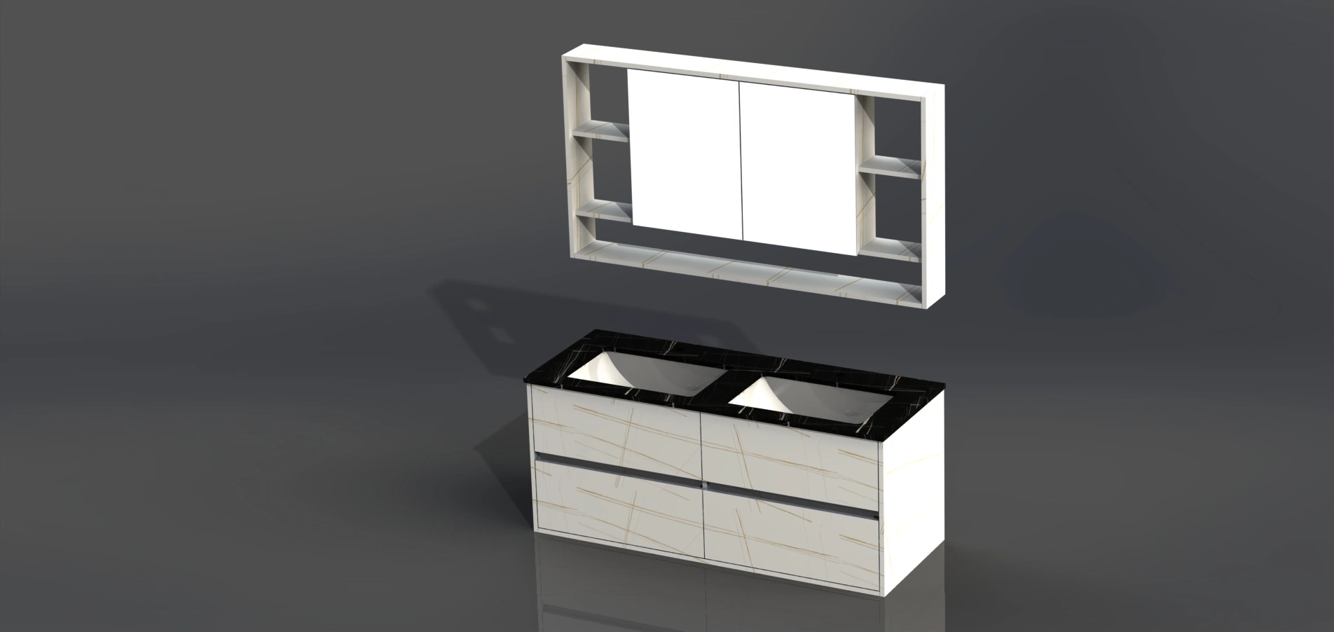 Morden Stylish Thick Edge Bathroom Vanity Furniture with Mirror & Basin