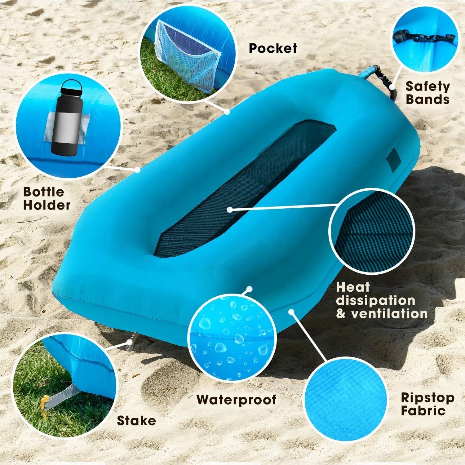 Inflatable Lounger Sofa Waterproof Beach Travel Windbag Ci15312