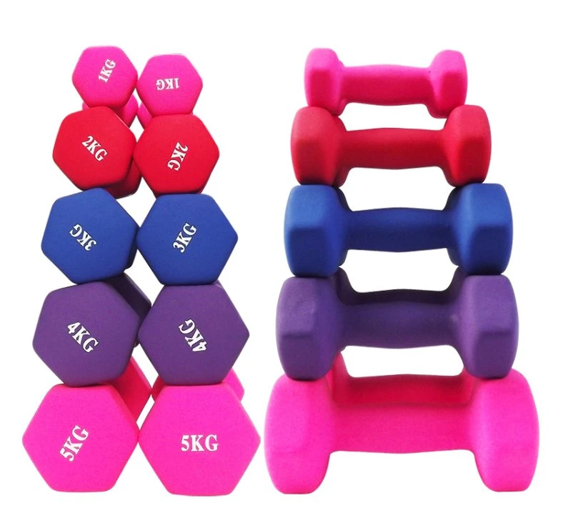 China Customizable High quality/High cost performance  Gym Equipment Fitness Training Neoprene Dumbbell Vinyl Dipping Rubber Coated Color Hex Power Lifting Sport Dumbbell