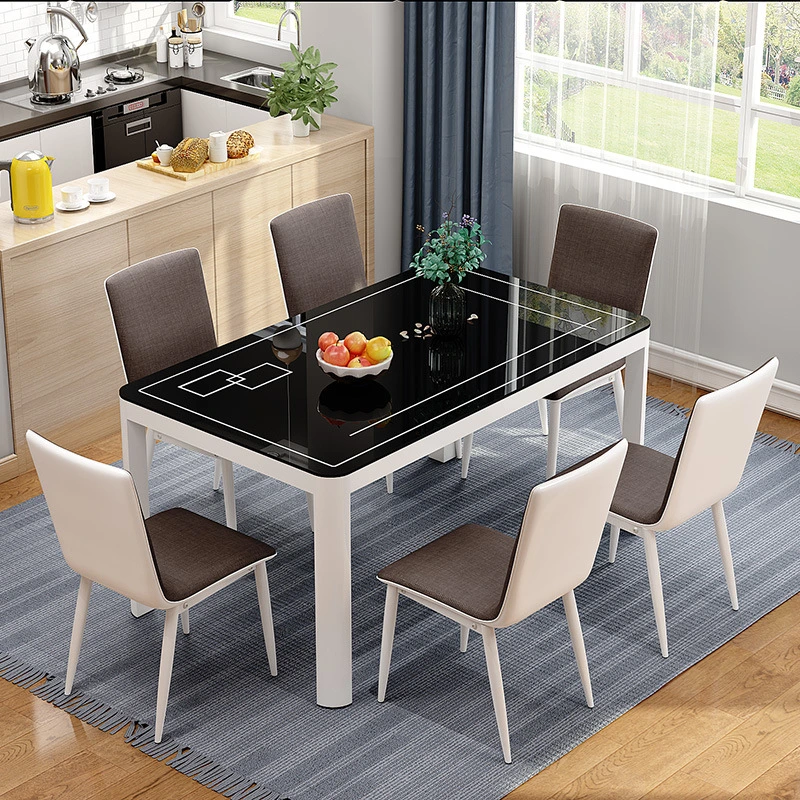 Best Selling High End Modern Home Furniture Desk Top Glass 6 Chairs Dining Table Set