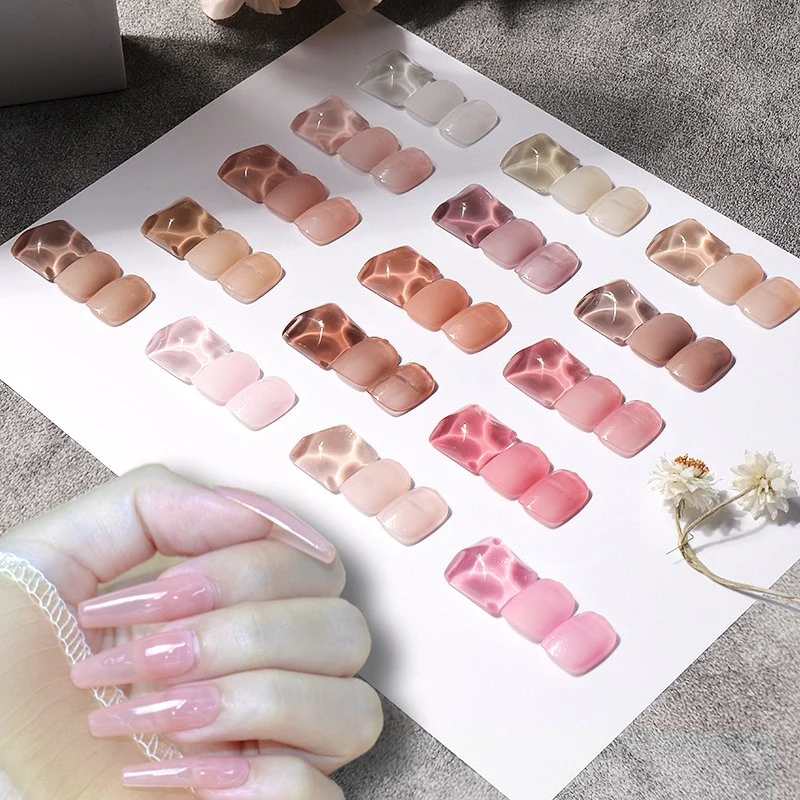 HS 2023 Newest Summer Series 16 Colors Nude Base for French Nails Colors Chart Translucent Nail Art UV Gel Polish