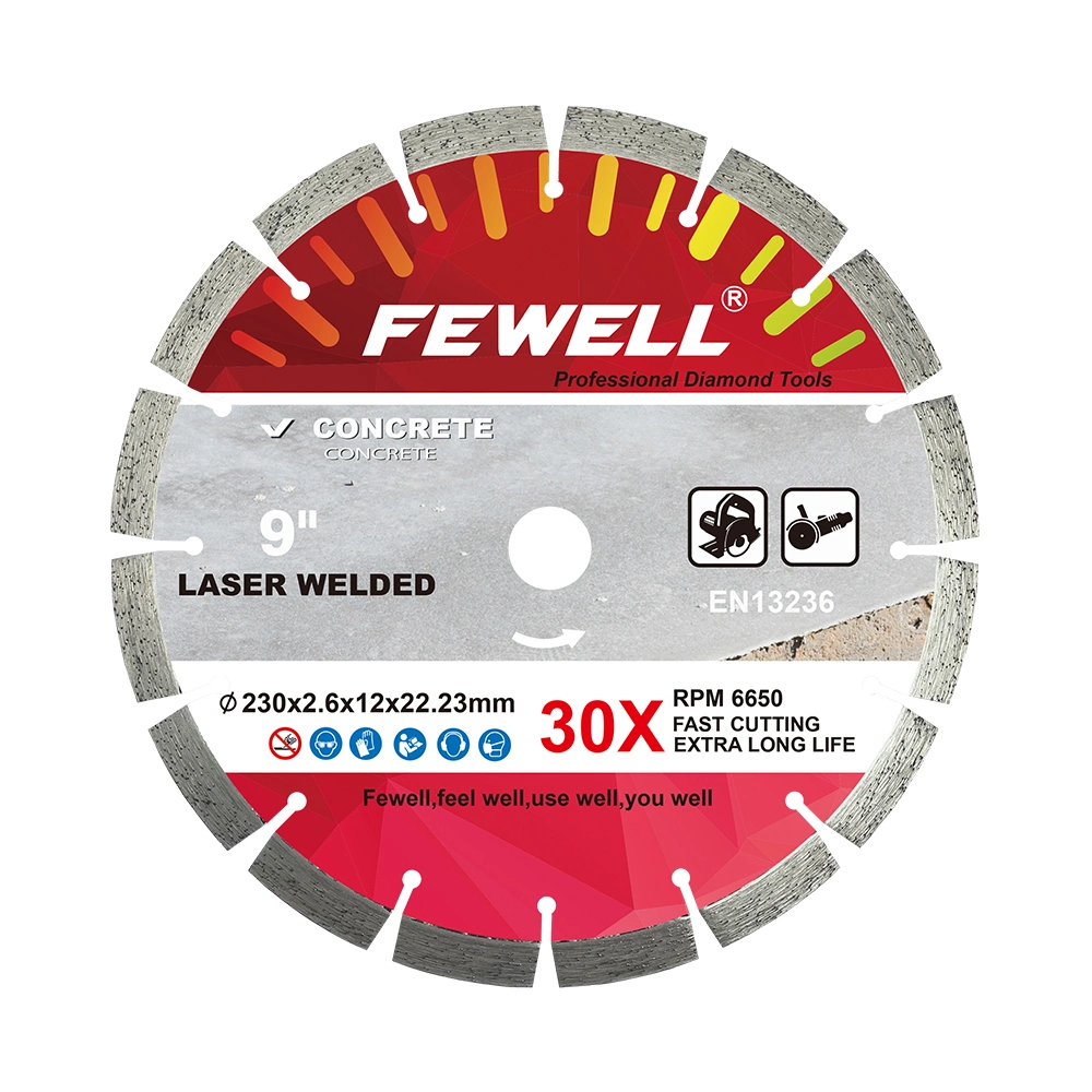 Premium Grade Laser Welded 9inch 230*2.6*12*22.23mm Segment Disc Diamond Saw Blade for Machine Cutting Concrete