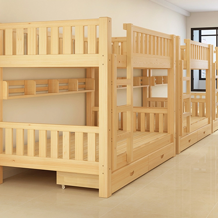 Made in China Kids Furniture Material Friendly OEM ODM Walnut Color Optional Modern Single Double Decker Bed Children Kids Solid Wooden Bunk Bed with Drawers