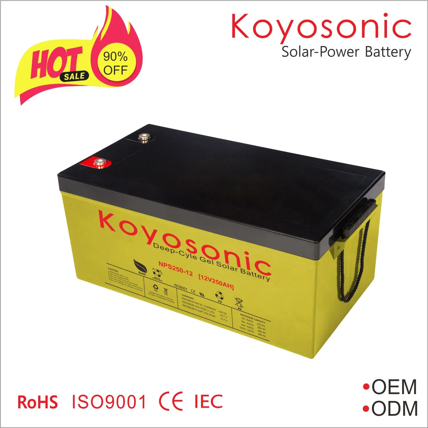 Koyosonic Gel Solar Battery 12V250ah Deep Cycle AGM Battery UPS 12V100ah 12V150ah 12V200ah 12V250ah 12V270ah 300ah Lead Acid Storage Batteries for PV Solar