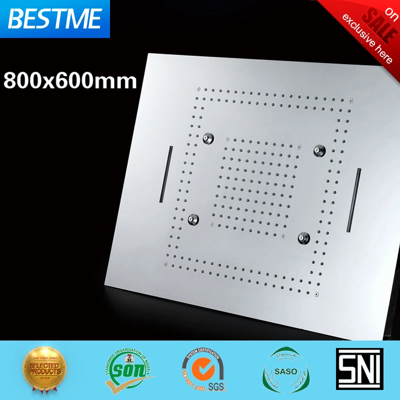 Foshan Fabrik große Größe Cerling Dusche 600X800 Musik Edelstahl LED-Decke Regen Dusche Wasserfall Top Dusche Wasserhahn (BMC-9049D)