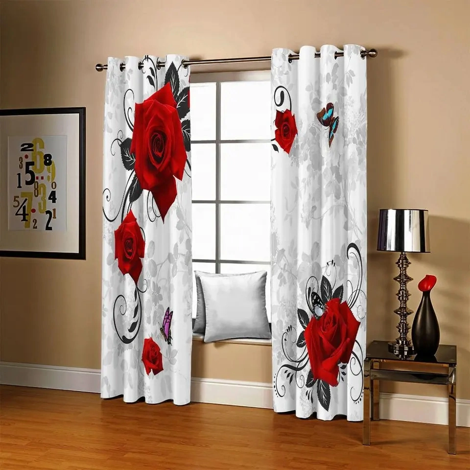 European Rose Romantic Digital Printed Floral 3D Photo Blackout Curtain for The Living Room