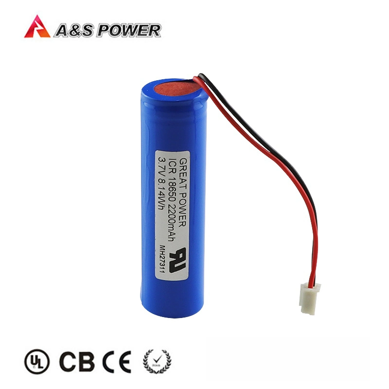 Rechargeable 18650 3.7V 2200mAh Li-ion Battery with Connector for Flashlights