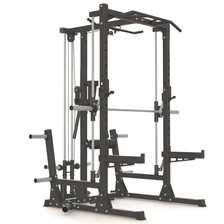 Multi-Function Rack Fitness Gym Machine 3D Smith Machine Multi Squat Gym with Lat Pulley Black Cage Power Rack