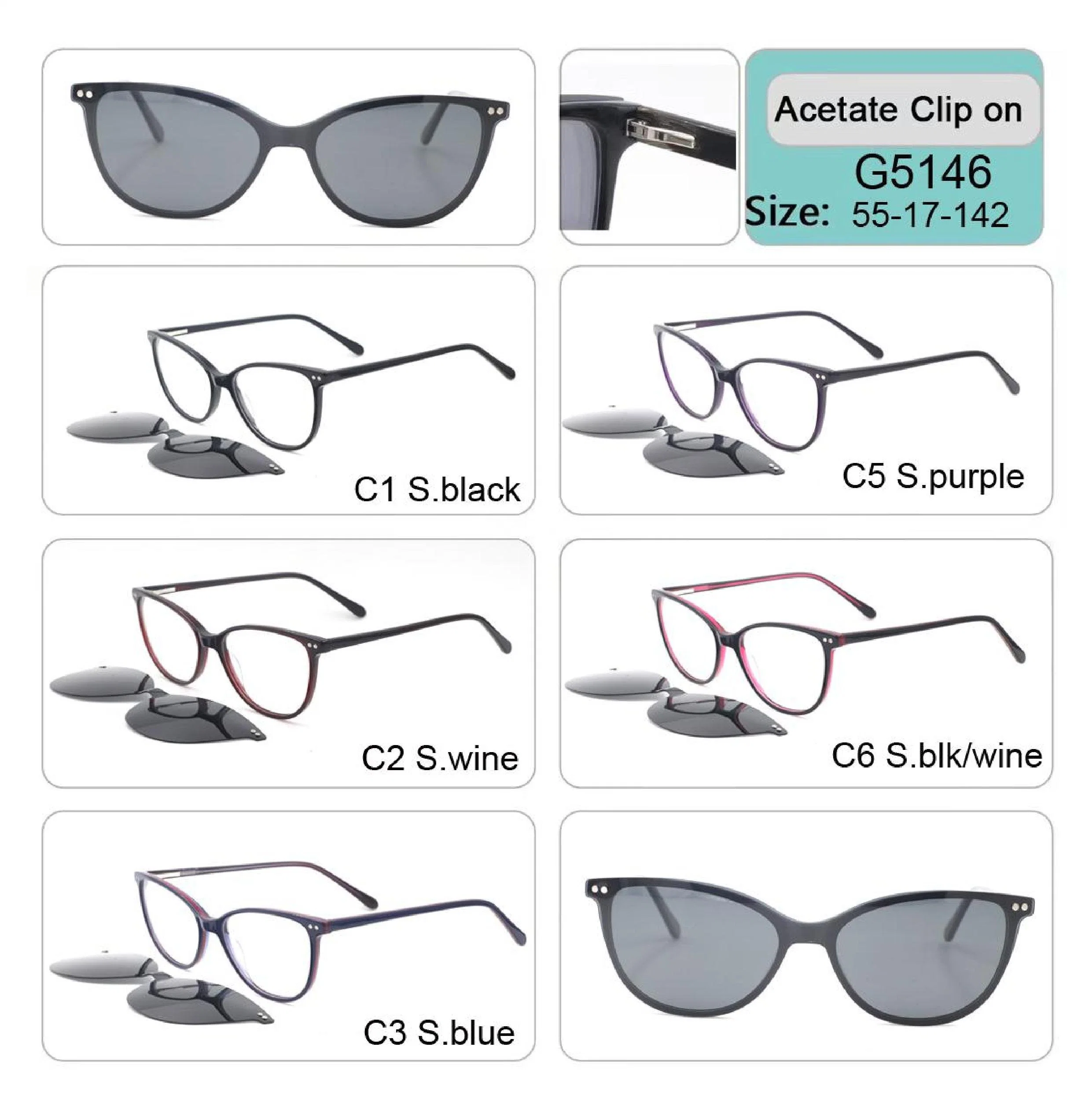 High quality/High cost performance  Clip on Acetate Optical Frame Eyeglasses Sunglass Sun Glass